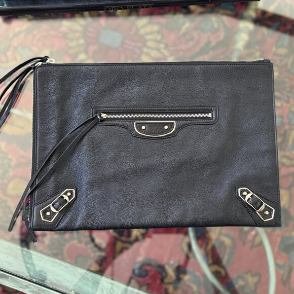 Balenciaga Metalic Edge Clutch Bag Black Silver CityHardware Excellent Condition - Picture 1 of 9